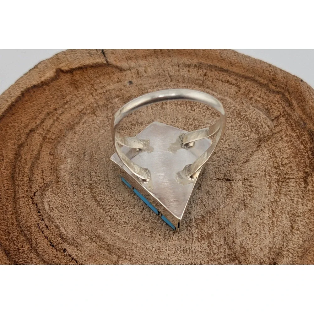 Handmade Zuni Inlay Ring D. Quam Sterling Silver Native American Jewelry sz 8 **